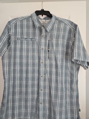 Eddie Bauer Shirt Mens XL greenish/ Blue Plaid Button Up.